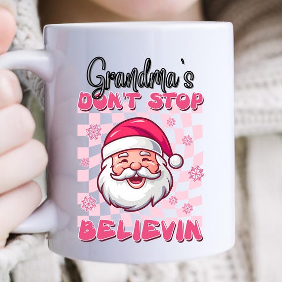 Believe Grandma Gift Pink Xmas mug,Xmas Mom Gift Grandma Believe Gifts,Christmas Believe gift Grandma pink gift,Christmas Gift Pink  Grandma