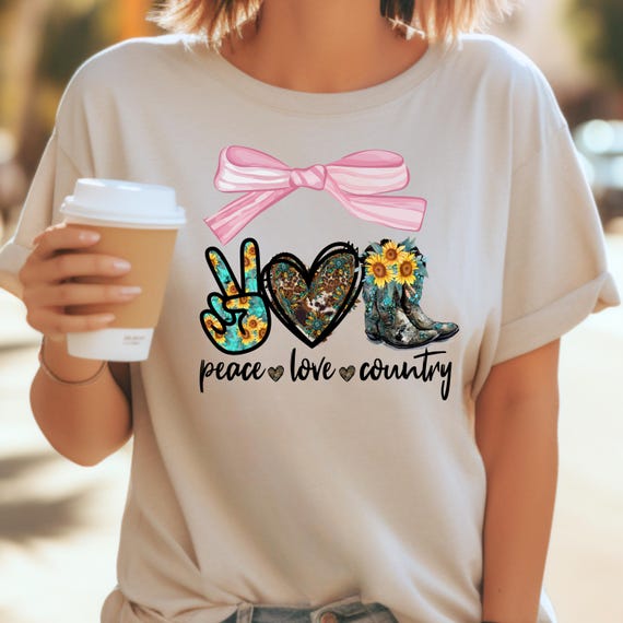 Coquette cowgirl tee, Peace Tee for Country Fans, Western Gift, Peace Sign TShirt,Love Country Tee, Cute Western Shirt for Women, Shirt Gift