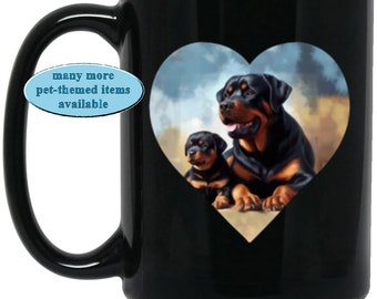 A Rottweiler and Its Puppy Within a Heart on a Coffee/Tea Mug, Coffee and Rottie Lover Gift, Rottweiler and Hot Tea Enthusiast Gift