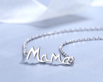 Regalo del día de la madre Collar de plata de ley S925 con letras inglesas MaMa Moda para madre