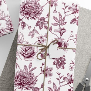 Vintage Burgundy Floral Wrapping Paper Holiday Gift Wrap Elegant Floral Christmas Gift Wrap Seasonal Gift Wrap Classic Design