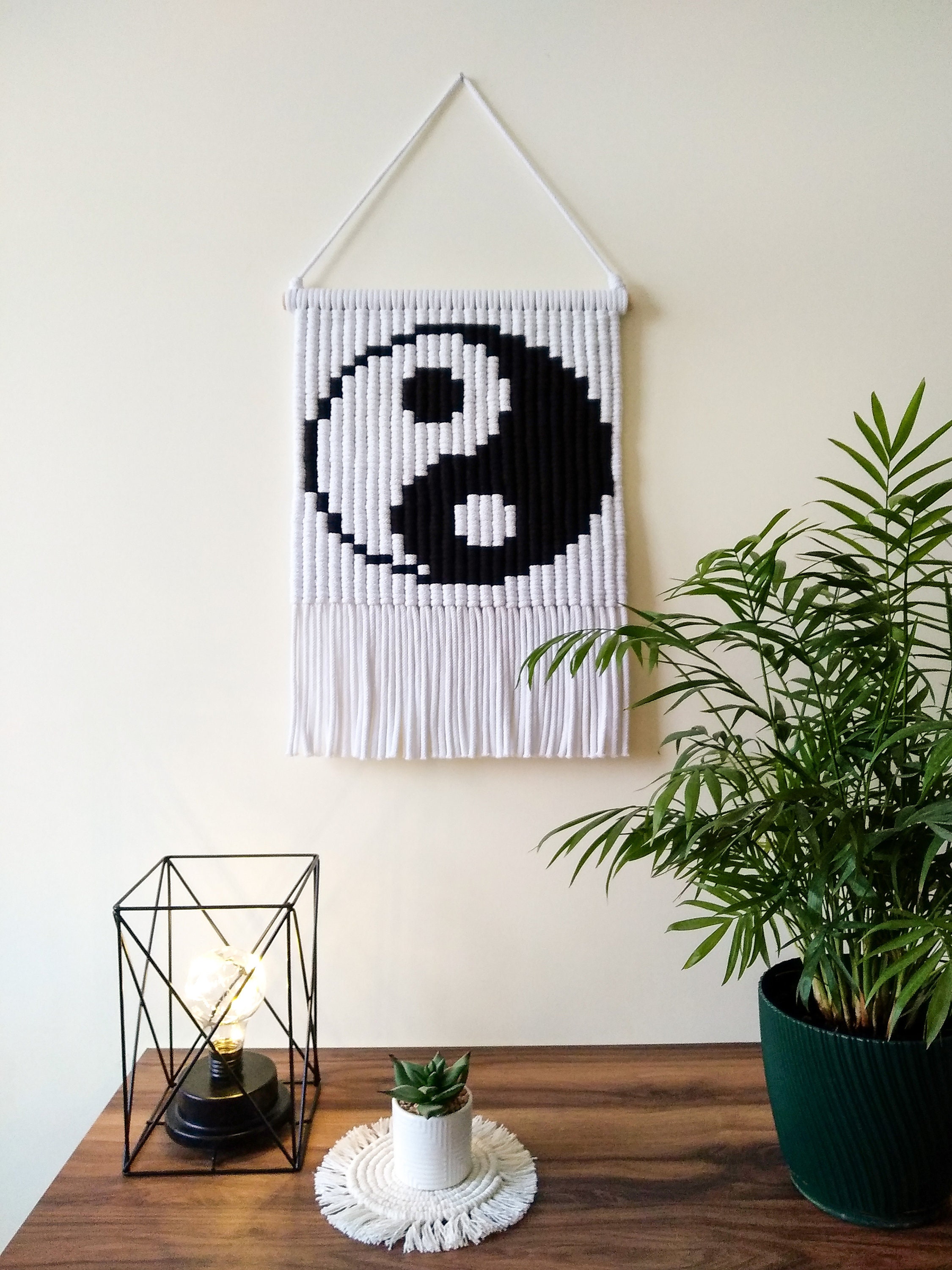 Yin Yang Macrame Wall Tapestry: Handwoven Pixel Art, Boho Decor - Etsy