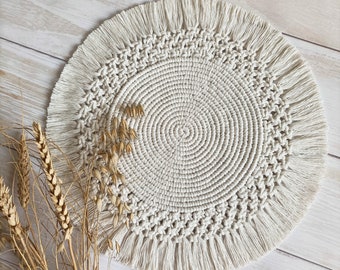 Boho Macrame Coaster para decoración de mesa, Coaster Placemat grande hecho a mano