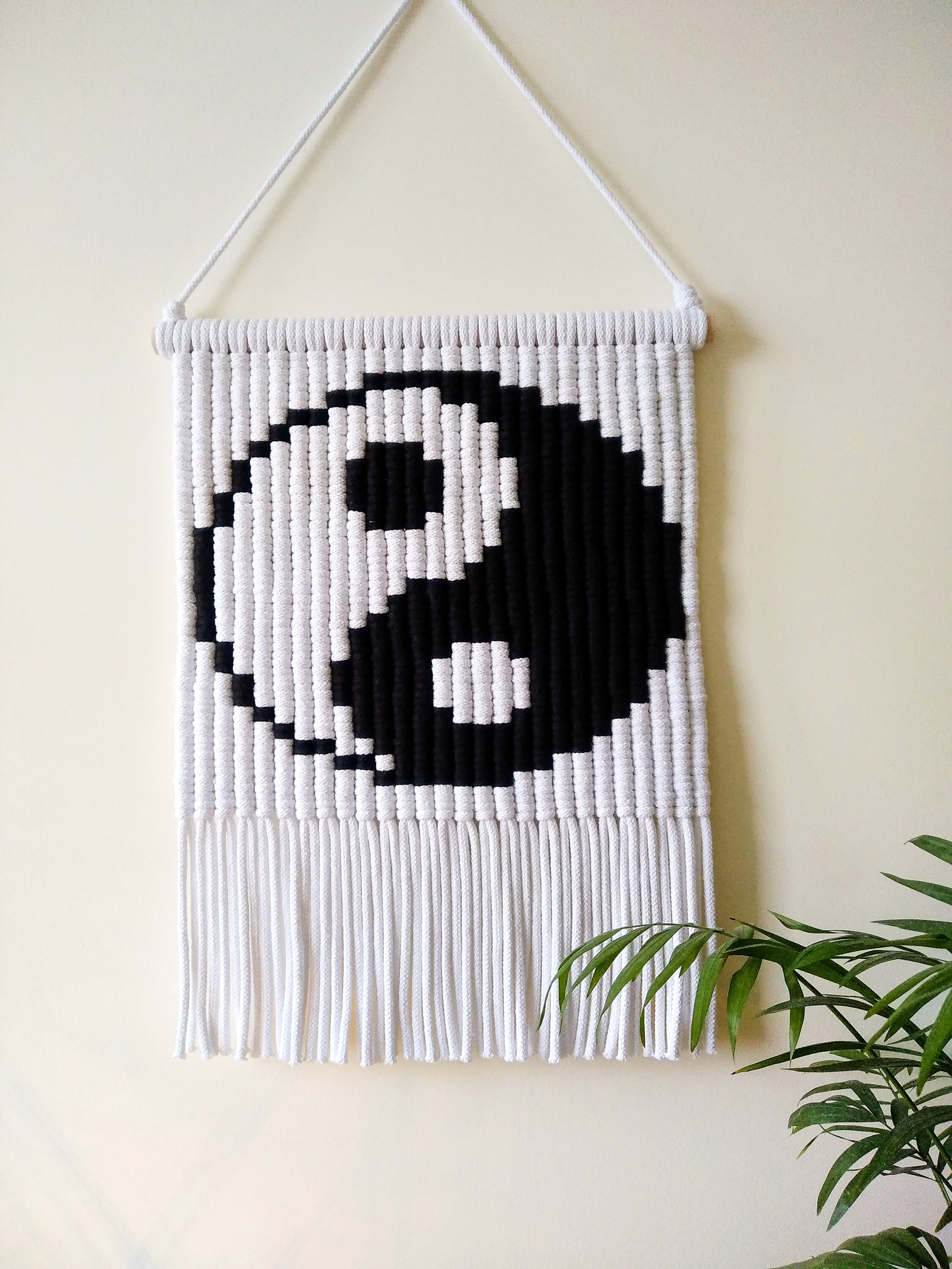 Yin Yang Macrame Wall Tapestry: Handwoven Pixel Art, Boho Decor - Etsy