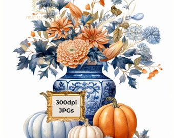 10 vases chinoiserie de haute qualité avec citrouilles (images clipart) | Scrapbooking | Citrouilles (JPG) | Vase avec citrouilles | Création de cartes | Carnets de scrapbooking