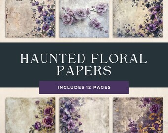 Haunted Florals Printable Junk Journal Papier Pack Digital Grunge Pastel Halloween Scrapbook Seiten Distressed Vintage Hintergrund Kraftpapier