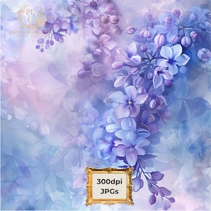 Lilac floral watercolor digital paper, abstract pastel purple scrapbook paper