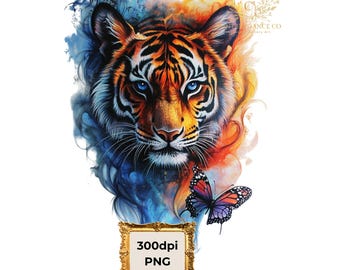 Tiger PNG, Feuertiger Kopf Sublimation, Tiger Kopf Logo png, Transparentes PNG Digitales Design, T-Shirt Sublimation Digitale Datei Download