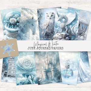 Winter Fairy Junk Journal Pages Fantasy Digital Download Whimsical Winter Scrapbook Snowflake Paper Woodland Winter Ephemera Magical