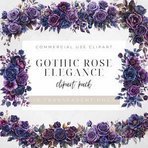 Aquarell Goth Blumen Clipart, Dunkellila Blume Clipart, Gothic Blume PNG, Dark Fairytale Fantasy Clipart, Moody Florals