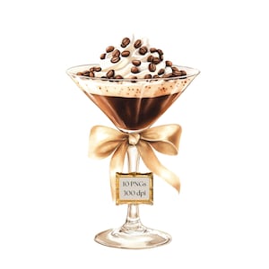 Clipart Espresso Martini, Clipart caffè, Sublimazione Espresso Martini, File PNG cocktail caffè, Illustrazione acquerello caffè Invito
