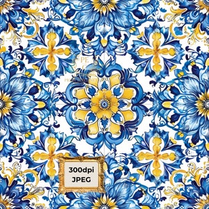 Watercolor Italian tiles, Mediterranean tiles, clipart, Majolica tiles, watercolor clipart, yellow, blue, ornate tiles, decorative, DOWNLOAD