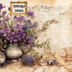 Diário de Junk Violets de Fevereiro 10 Páginas, Download Digital Dark Academia, Ephemera Vitoriana Vintage, Diário de Marcadores, Páginas de Planejador, Bujo