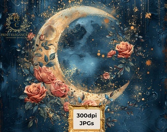 Papier pour journal romantique Roses célestes, carnet de notes papier numérique fantaisie rococo pages de journal papier imprimable 10 x 10 téléchargement immédiat