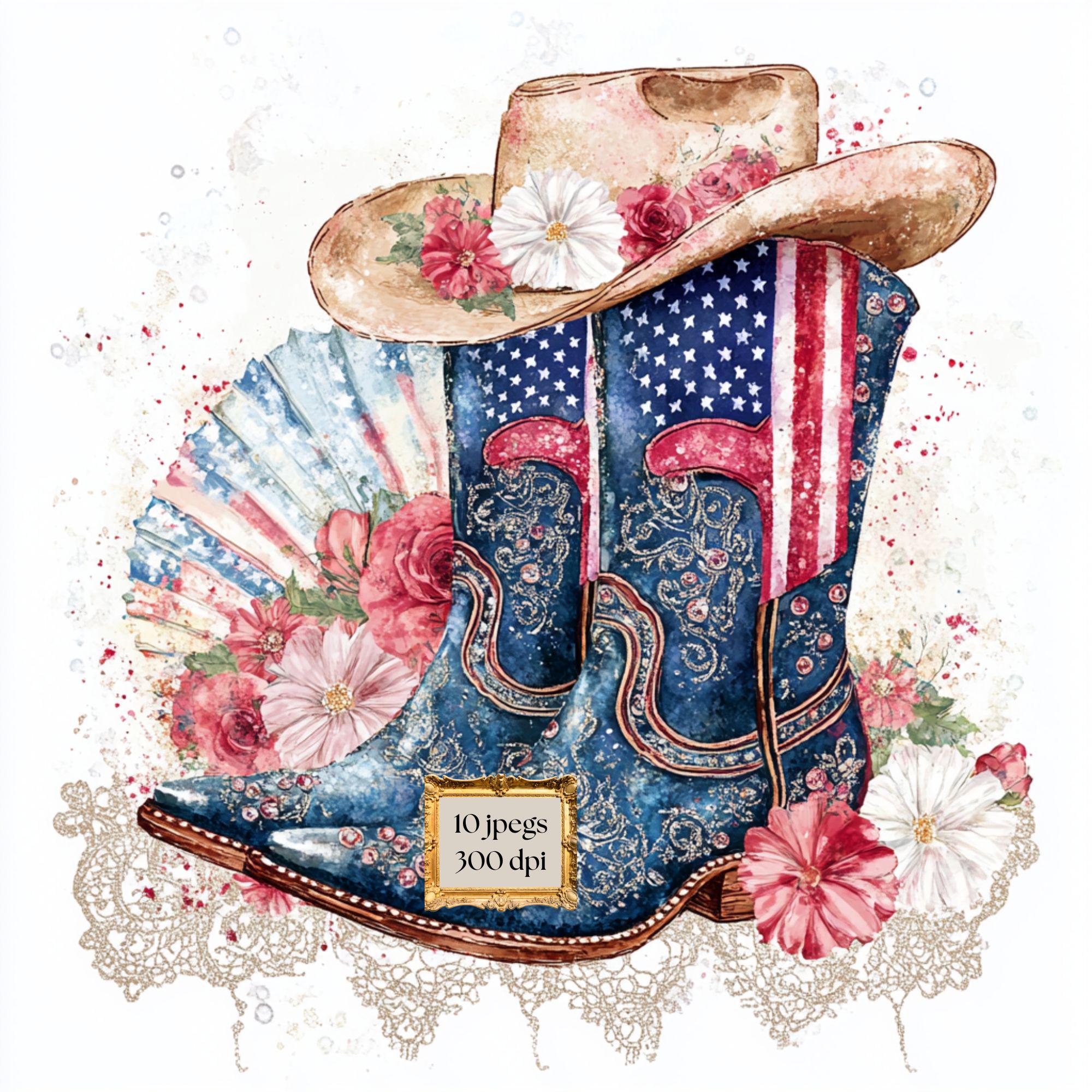 水彩画 独立記念日 カウボーイブーツ クリップアート JPEG