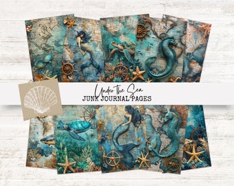 Under the Sea Junk Journal Pages Vintage Blue Nautical Ocean Journal Digital Paper Scrapbooking Vintage Printable