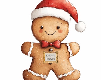 Watercolor Gingerbread Clipart, Cute Christmas Decor Clipart, Gingerbread Man Ornaments, Gingerbread Cookies Graphics, Holiday PNG, Digital