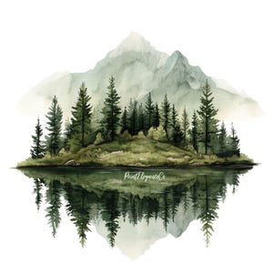 Aquarell Berge Clipart-Wald Clipart-Friedliche Berg-Wald-Landschaft-Wald-Kommerzielle Nutzung-PNG-Instant Download-Scrapbooking