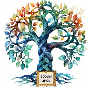 Watercolor Tree of Life Clipart - Celtic knot tree JPG format instant download for commercial use
