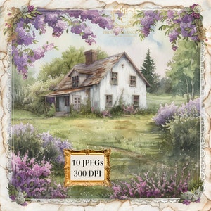 Shabby Chic Spring Cottage Clipart-bundel-10 hoge kwaliteit aquarel JPGs-Vintage, Crafting, Journaling, Scrapbooking, Digitale download