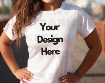 White Bella Canvas 3001 Mockup, Black Girl Mockup, African American Woman Mock, Tshirt Mock, Tee Mockup, Womens T-shirt Mock Up