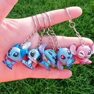 Disney Stitch Key Chains Cartoon Cute 3D School Bag Pendant Child Party  Gift Birthday Pendant