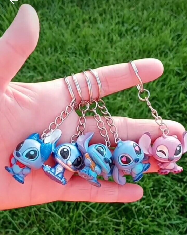 LunaMichelleShop Keychains, Gold Keychains, Stitch Keychain, Blue Keychain, Blue Alien Keychain