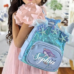 Personalized Little Mermaid Backpack | Sequin Glitter Backpack | Girls Travel Bag | Girls Backpack | Gifts for Girls