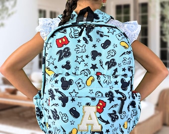 Mochila personalizada de Mickey Mouse de Disney / Mochila con parche de letras / Mochila personalizada de Disney / Mochila de Mickey / Bolsa de Disney / Regalo para niños