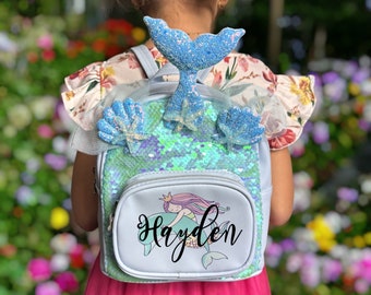 Personalisierte kleine Meerjungfrau Rucksack | Pailletten-Glitter-Rucksack | Mädchen Rucksack | Geschenke für Kinder | Ostern Korb Fun Geschenke