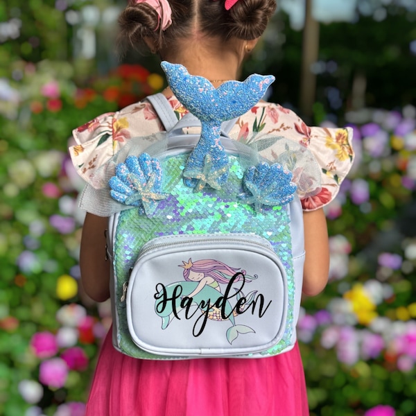 Personalized Little Mermaid Backpack | Sequin Glitter Backpack | Girls Backpack | Gifts for Kids | Easter Basket Fun Gifts