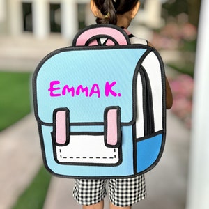 Sac à dos personnalisé 2D pour enfants | Sac à dos bande dessinée mignon Anime | Cartable personnalisé | Sac à dos monogramme | Graphique de la silhouette | Cadeaux pour les enfants