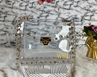 Personalized Clear Crossbody Bag | Clear Gold Stud | Stadium Approved | Football Game Day Concert Purse | Custom Handbag | Gifts for Hers