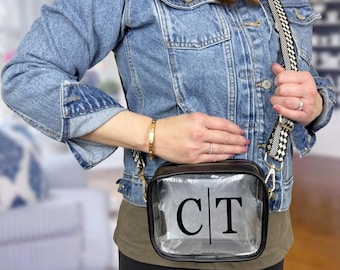 Pick your Strap Custom Clear Crossbody Bag | Personalized Clear Purse | Sports Game Day Bag | Custom Concert Bag | Gifts for Hers