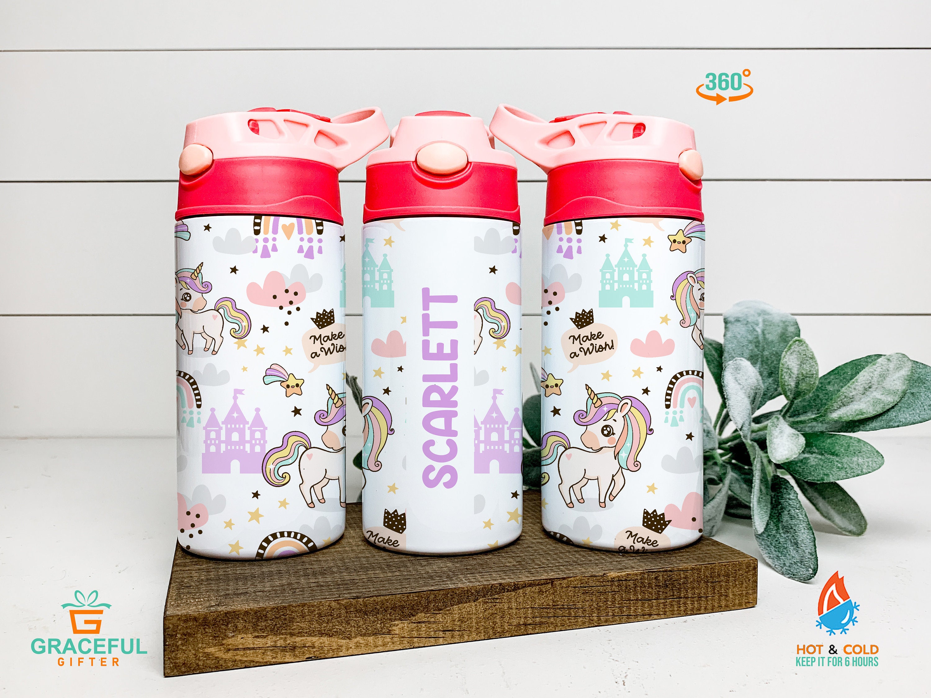Personalized Water Bottle Kids Custom Name 12oz Tumbler With Flip Top ...