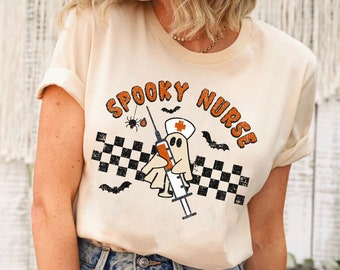 Nurse Shirt For Halloween, A Funny Spooky Nurse T-Shirt And Sweatshirt Halloween Gift, Nursing School Tee ICU Nurses Crew Halloween Party