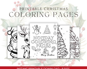 Páginas para colorear navideñas imprimibles / Arte festivo navideño / Hojas para colorear navideñas DIY / Descarga instantánea / Actividad artesanal navideña