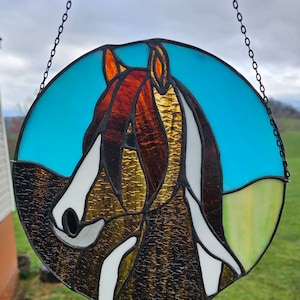 Stained Glass Horse panel | Vintage Stained Glass  | unique gift | Western Decor | Equestrian
