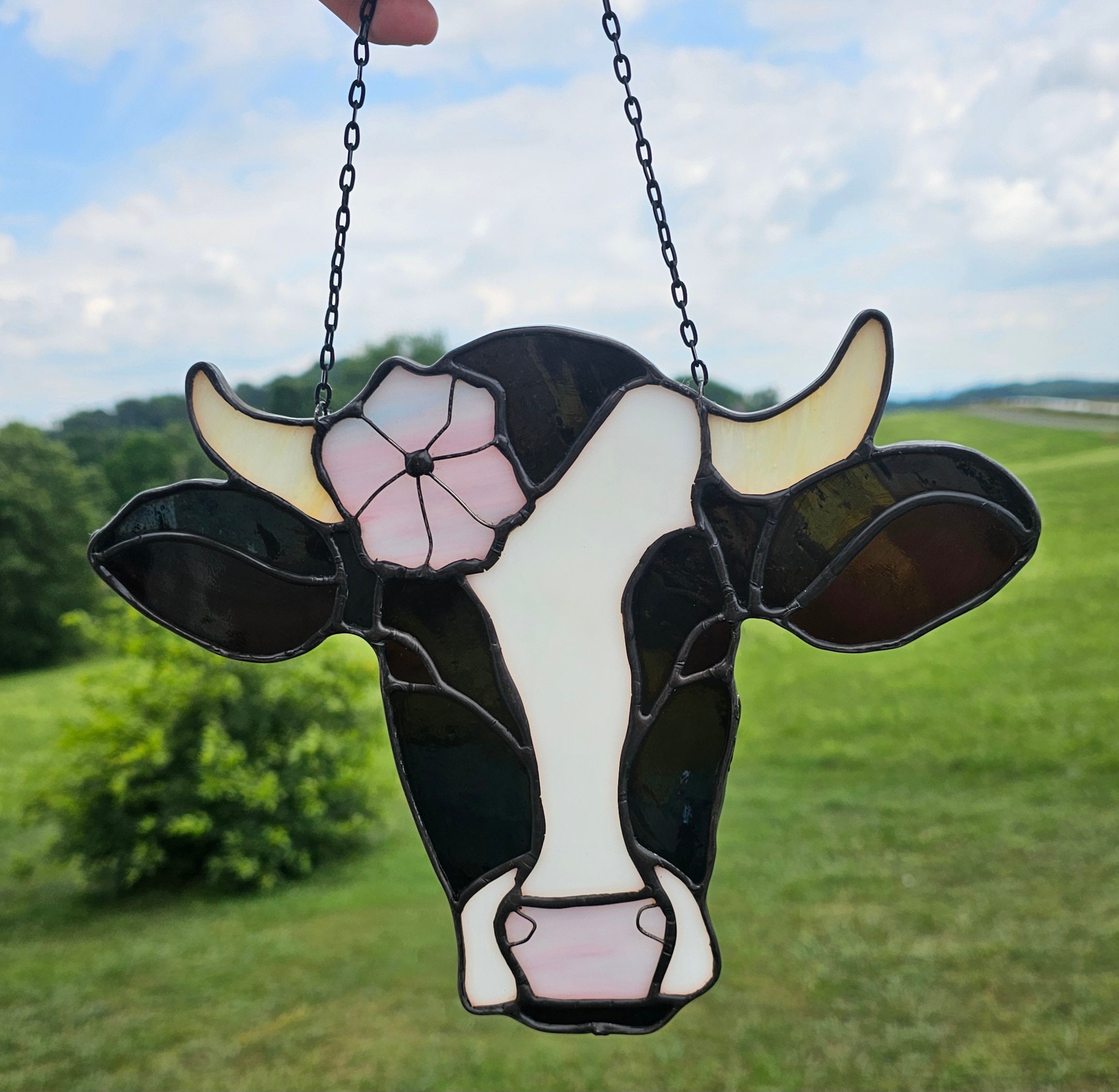 Stained Glass Cow  | Vintage Stained Glass  | Farm Decor | heifer