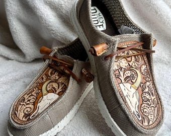 Op maat gemaakte handgemaakte leren Hey Dude-schoenen | Westernkleding| uniek cadeau