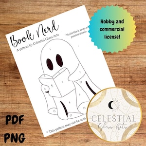 Buch Nerd Glasmalerei-Muster | Digitaler Download | Geist-Muster | Halloween-Buntglasmuster | Hobby und kommerzielle Lizenz