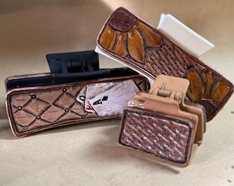 Pinza de cuero genuino hecha a mano / Estilo western / Mini pinza / Accesorios para el cabello