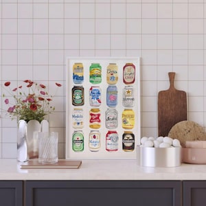Bierblikjes (ingelijst) - illustratie schilderij print kunst bar brouwerij muur decor poster
