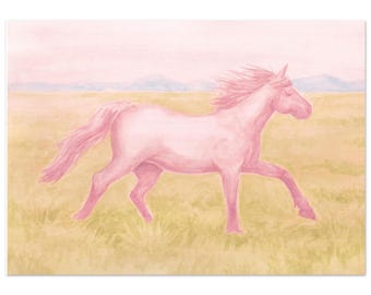 Wild Horse Running Free Art Print: Watercolor Landscape Painting