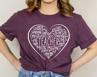 Teacher Shirt: Heart Word Art, Unisex Bella Canvas Tee