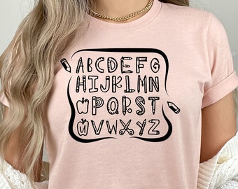 Alphabet Doodle Teacher T-Shirt: Unisex Cotton Teaching Shirt