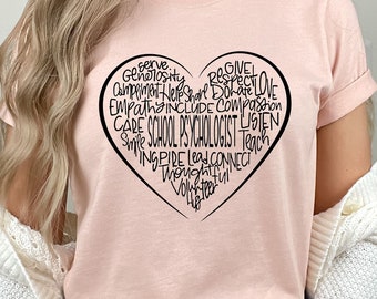 School Psychologist T-Shirt: Heart Word Art, Unisex Cotton Tee