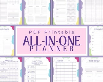 Printable Planner Bundle PDF, Monthly Weekly and Daily Planner, Instant Download All in One Planner, Budget Planner Book Undated Printable