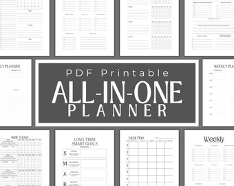 Minimalist Printable Planner Bundle PDF, Monthly Weekly and Daily Organized Planner Instant Download, Budget Planner Book ADHD Planner Adult