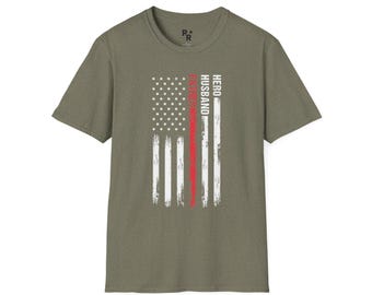 Firefighter Husband Father Shirt, Thin Red Line Support Tee, Hero Fireman T-Shirt, First Responder Gift, Firefighter Apparel